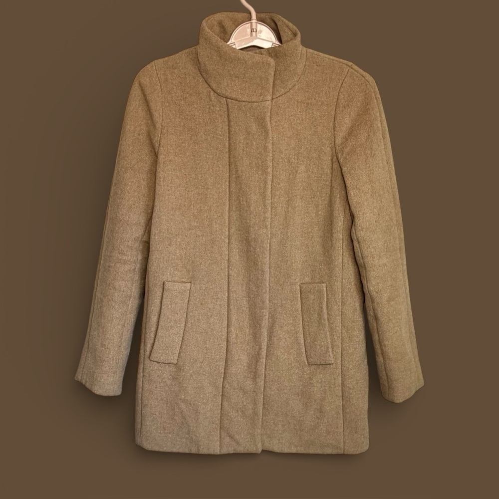 J Crew Factory City Coat 00 Camel Wool Blend Funnel Neck Car Coat Jacket